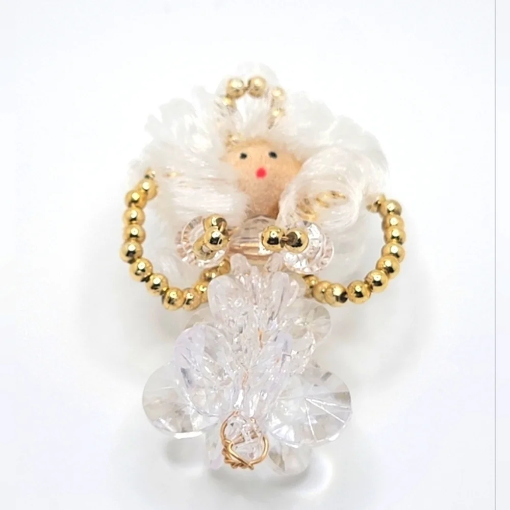 Vintage Beaded Brooch Pin Angel